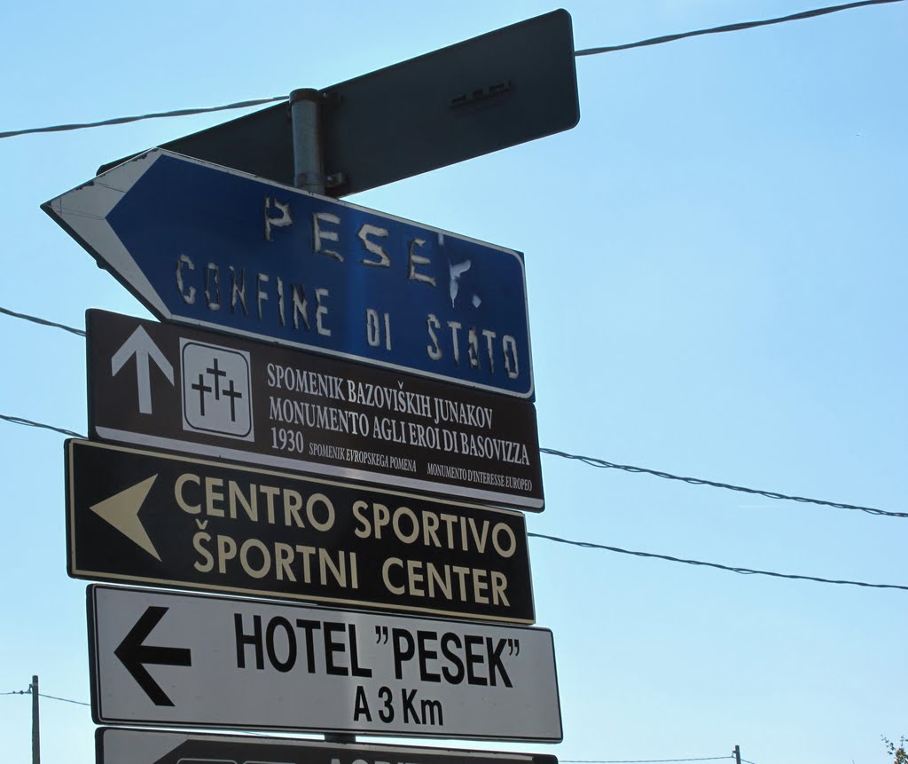 Bilingual signpost by Viator slovenicus