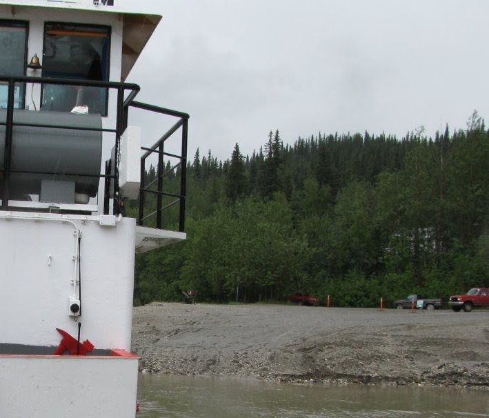 2010-06-28 Yukon River Ferry at Dawson City, approaching the west bank. by deanstucker