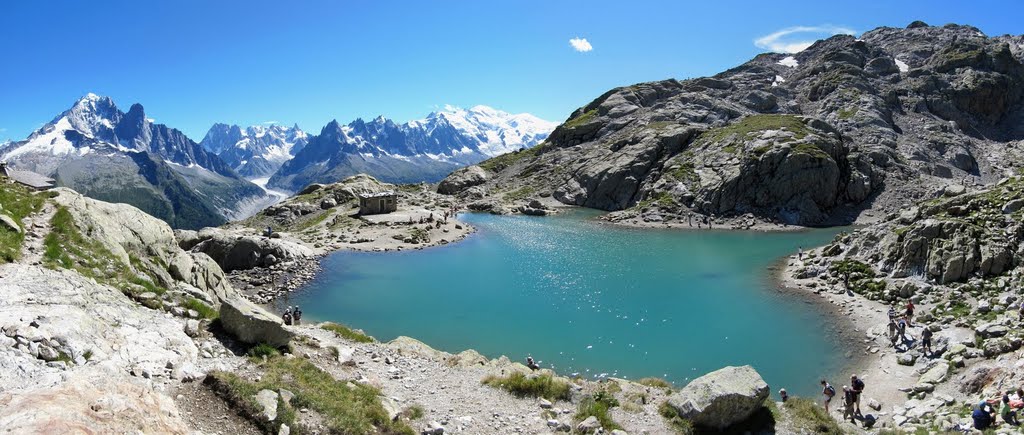 Lac Blanc, above Chamonix on the Flegère side of the valley. The roof of the refuge can be seen extreme left. by CB Bretonnières