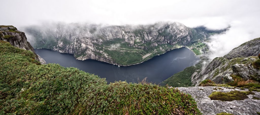 Hiking trail to Kjeragbolten, about 1000m up. View over Lysefjorden by David Mattiasson