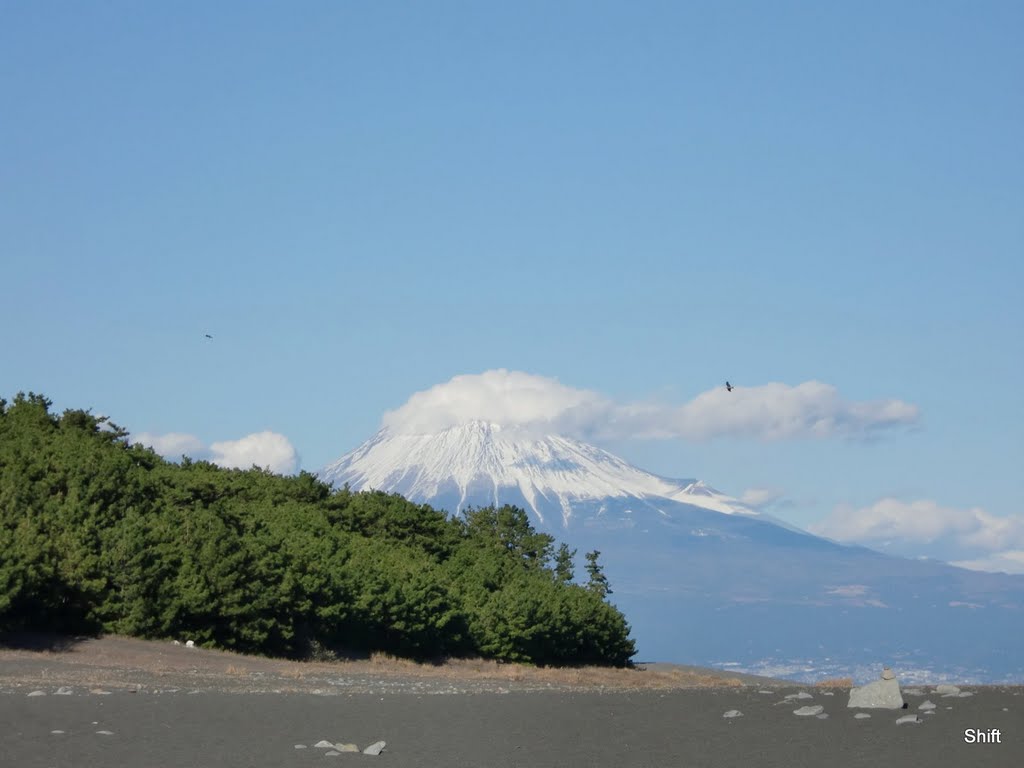 [静岡県] 三保の松原からみた富士山。三保の松原は新日本三景の一つで、羽衣伝説のある羽衣の松(樹齢650年)もある。食べ物は桜海老や黒はんぺんなどが有名。 by Shift