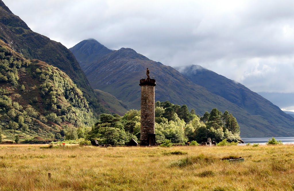 The Glenfinnan Monument on Loch Shiel. Constructed in 1812 by Thomas Telford. by Amelia Royan