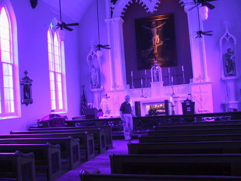 Port Gibson R.C.church - interior- eerie light from stained glass by monc