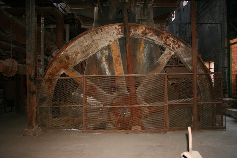 Fly wheel to Steam Air Compressor. Sloss Furnaces National Historic Landmark. 8/11/2007 by Tim Carr