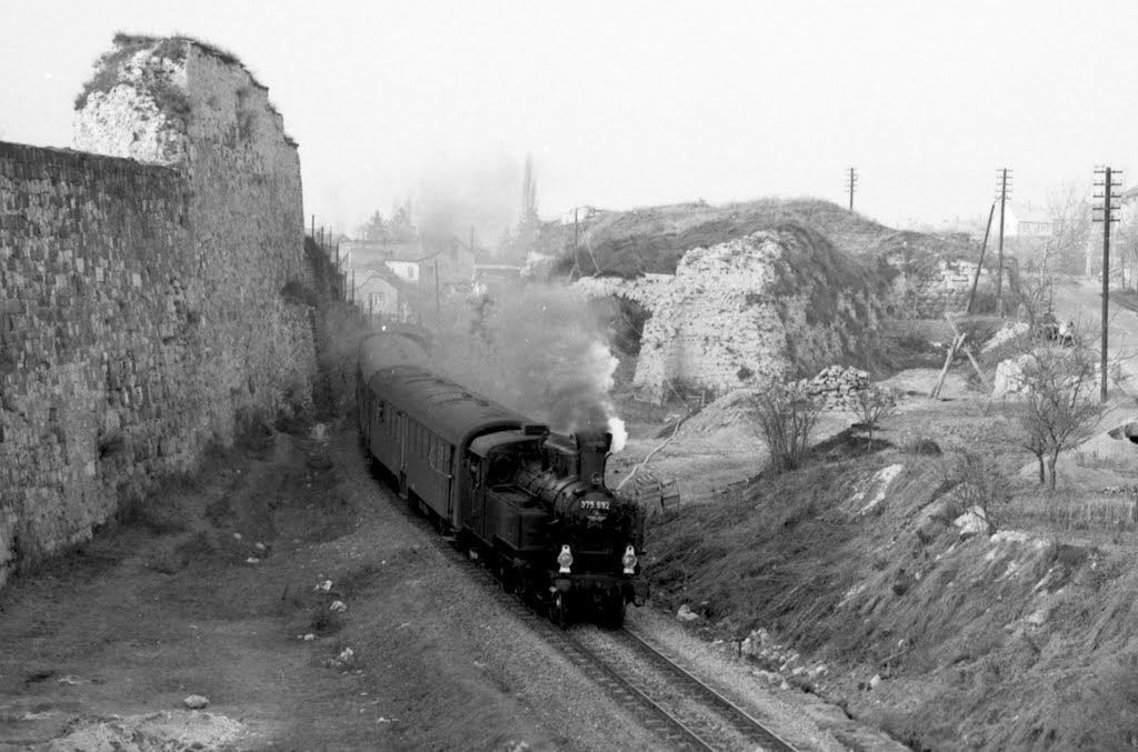 Eger Castle 1977, rail line through the castle. by alvanderberk