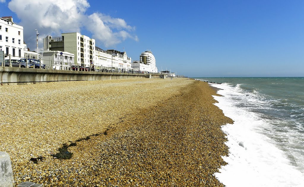 View to the east along Hastings' beach. and Marina. by Feika