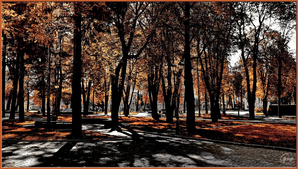 Золота осінь у сквері з фонтаном / Golden autumn in the park with a fountain 25.09.2010 10:04:50 Вінниця / Vinnytsya sepia mahogany #C04000 + BW by GreGor'yMG