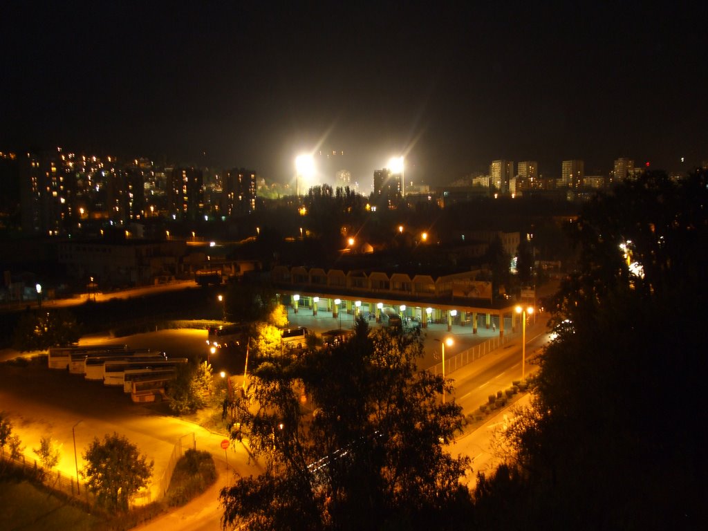 Bus and Train Station Tuzla (with stadium lights in background) by lepic