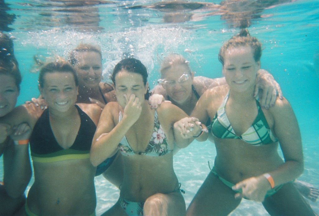 Rachel,Andrea, Sabrina, Sara, (back row) Cathy & Vickie swimming at Blue Lagoon, Bahamas by Cathy E.