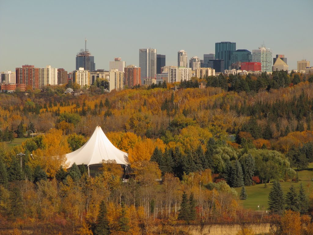 Downtown Edmonton Skyline With Green And Gold in Hawrelak Park From Valleyview Drive in Edmonton Sep '10 by David Cure-Hryciuk