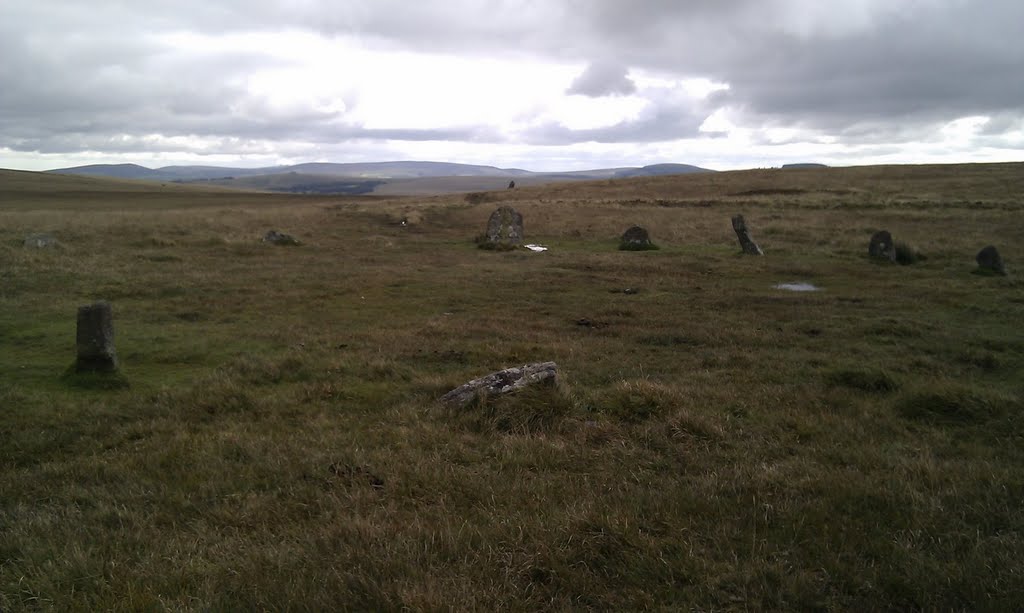 White Moor Stone Circle (hard to access due to terrain, but very atmospheric) - note alignment of stones with standing stone near the horizon. by dan.shepperd