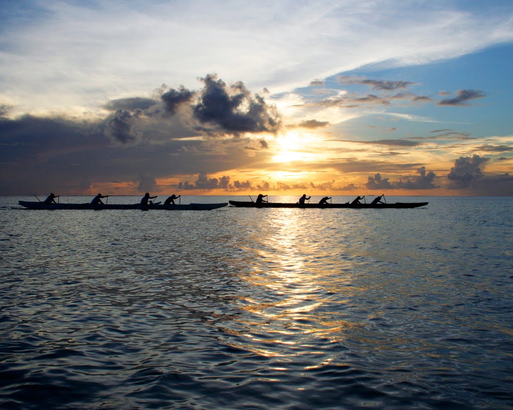 Paddlers at sunset, Tumon Bay, Guam by Heather R Colson