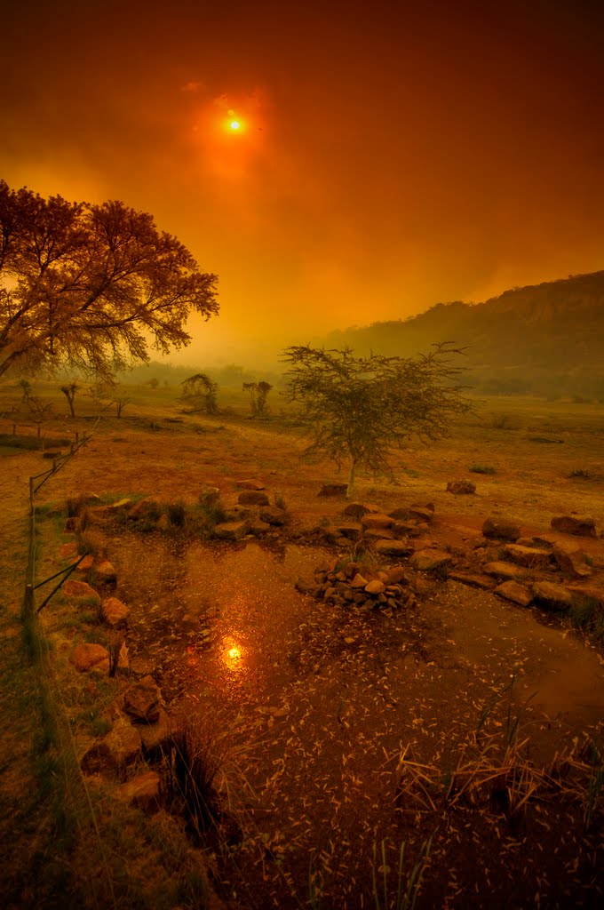 Sun through Bushfire @ Kwa Maritane by andysummers