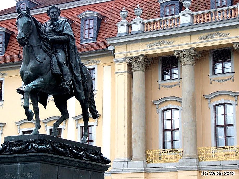 "Fürstenhaus" - today "The Liszt School of Music", Weimar with riding duke Carl August in front by Wolfgang Gottschalk