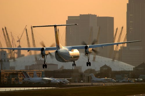 Airplane landing at London City Airport, UK by Greg Bajor