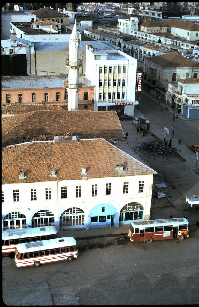 Minaret and buses in Mersin (1973) by SHoweMBOU