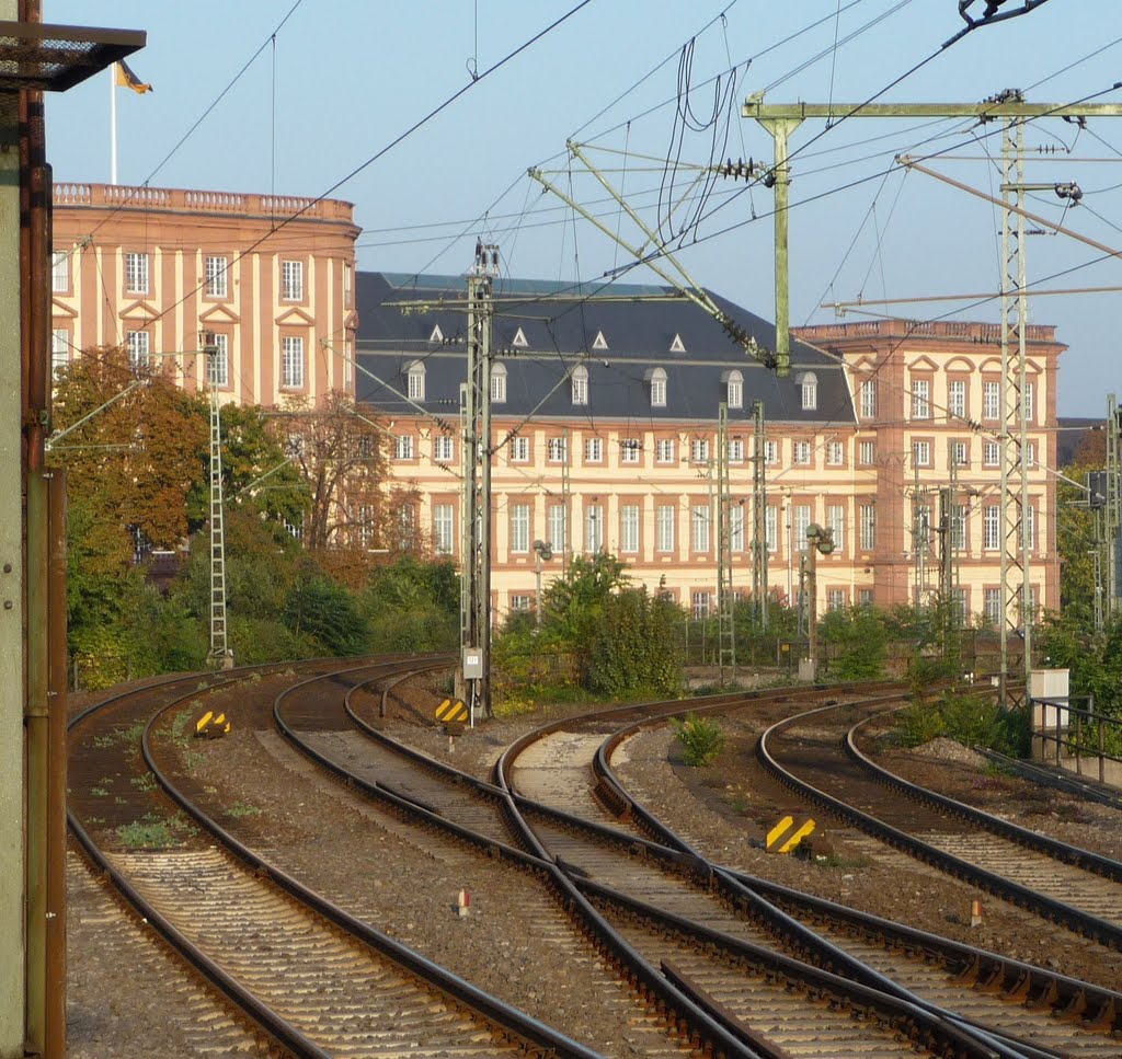 Das Mannheimer Schloss hat durch die Eisenbahnlinien seinen Ufergarten für immer verloren. by Immanuel Giel