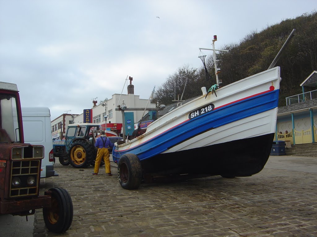 Filey, When the boat comes in, Cobble Landing. by Leslie Johnson