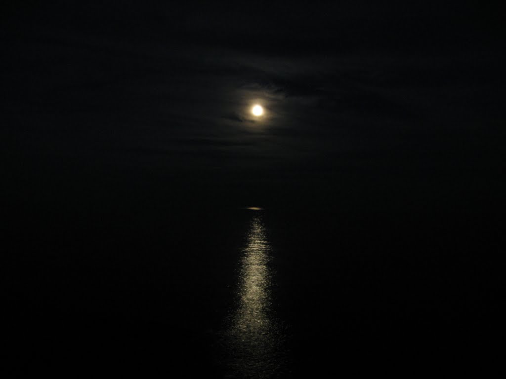 Jul 2007 - Grand Marais, Minnesota. Moonlight over Lake Superior. by BRIAN ZINNEL