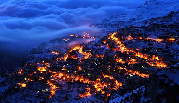 Snow in bcharre under the night by HANY RAYMOND RAHME