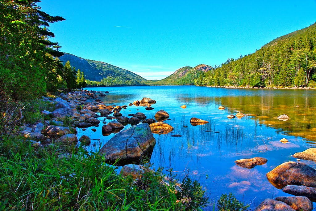 104) Mount Desert ME, Acadia NP - Jordan Pond - view N from S end of E shore [308] by Phil Houck