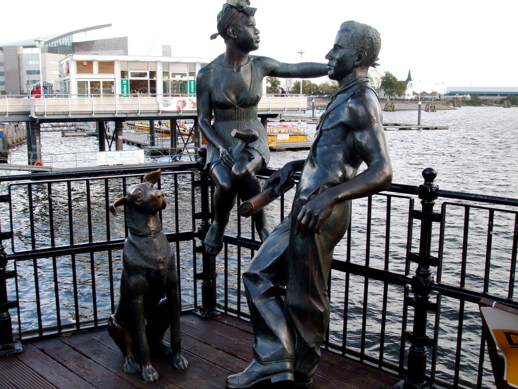 Sculpture of Man, Woman & Dog, Cardiff Bay, Cardiff, Wales by rustyruth