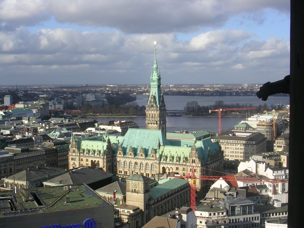 Hamburg, rathaus from St.Nicolai church tower by Aldo Ferretto