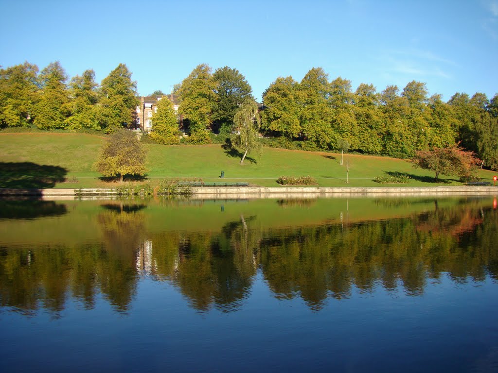 Reflection in Crookes Valley Park lake, Sheffield S10 by sixxsix