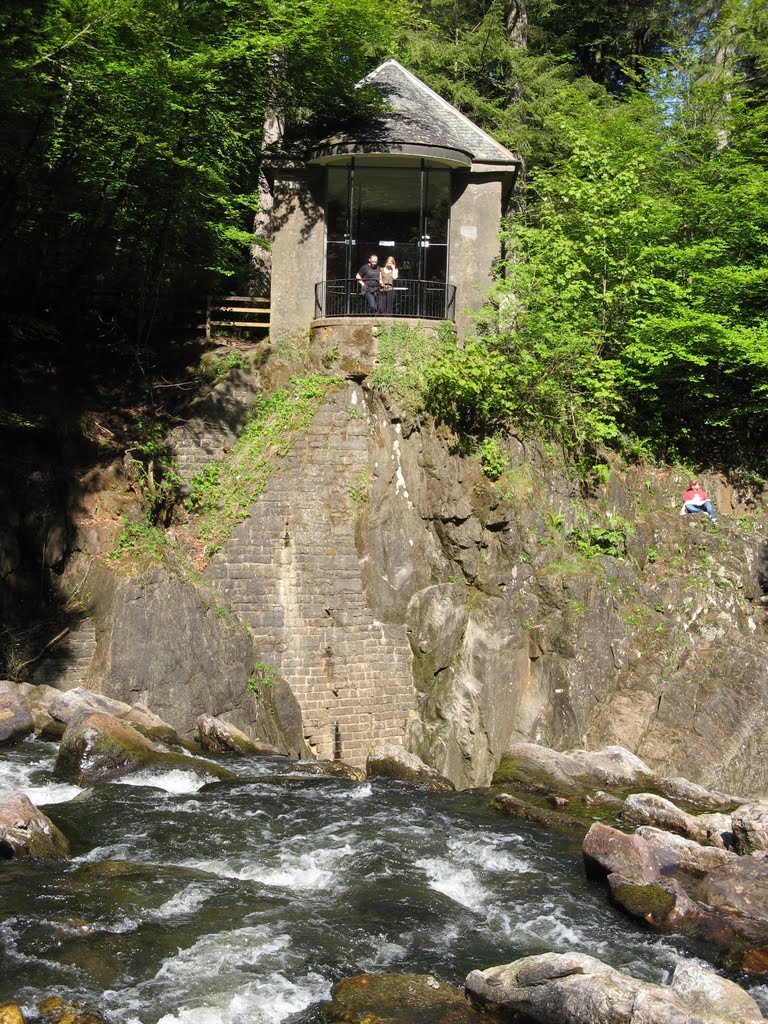 May 2008 - Dunkeld, Perthshire, Scotland. Ossian's Hall overlooking the waterfall at the Hermitage. The hall was built as a shrine to an ancient blind bard named Ossian. by BRIAN ZINNEL