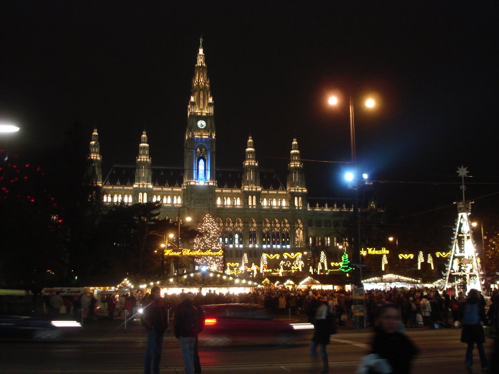 Rathaus with Christkindlmarkt by night by Boris Ondrasik