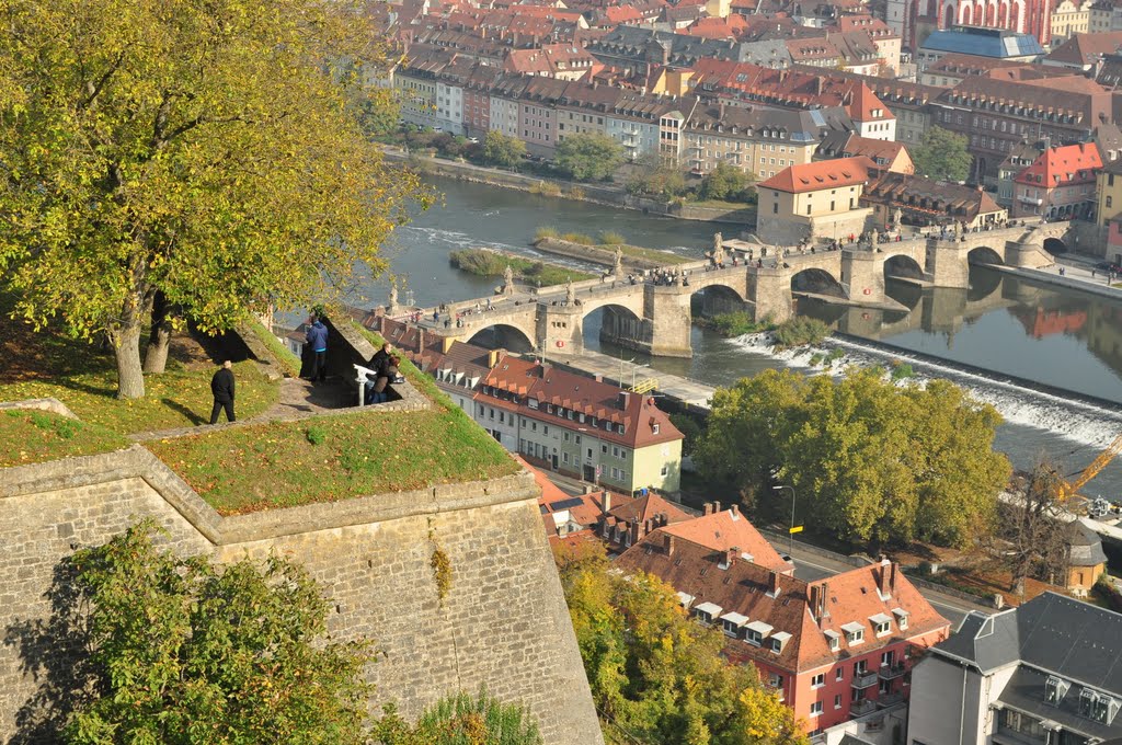 Old Main Bridge from Fortress Marienberg Würzburg by icepickel