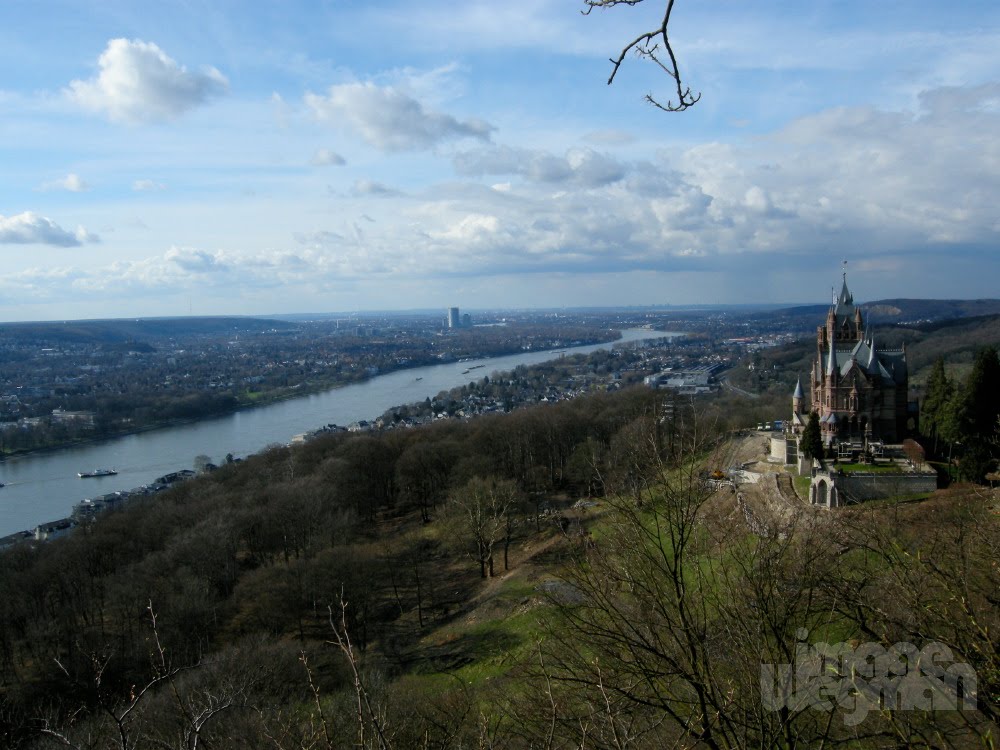 View out from Drachenfels across Königswinter Castle and on to Bonn. by Imogen Wegman