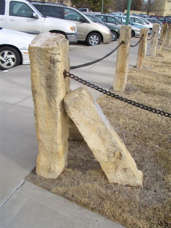 Limestone fenceposts on Fort Hays State campus, Hays, KS by marnox1