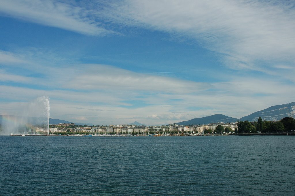 Geneve. Lake Geneva and fountain Jet d'Eau by Alexander Khmelkov