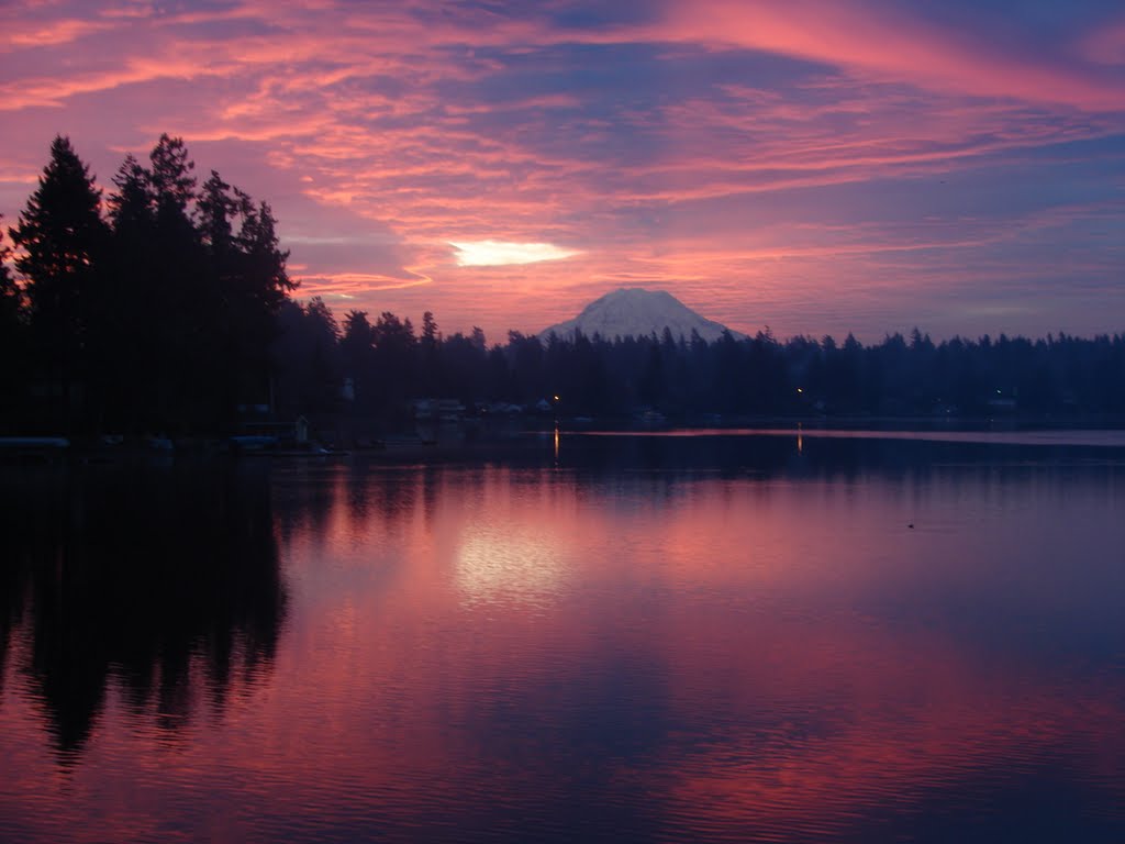 Rainier from bridge on Lake Steilacoom early am by matt wid