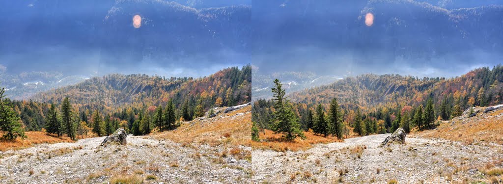 Blick Geröllfeld hinunter ins Weißenbachtal X3D by inN1/4tler