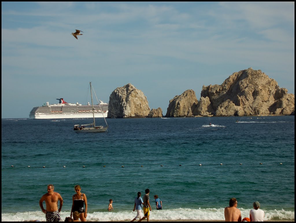 Cruise ship rounding Los Arcos by Merle Layden