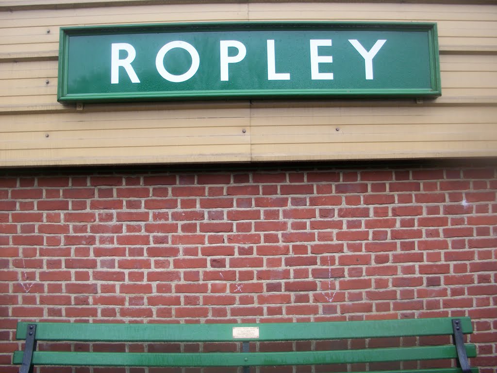 The Ropley Sign, underneath the green bench by Robert'sGoogleEarthP…