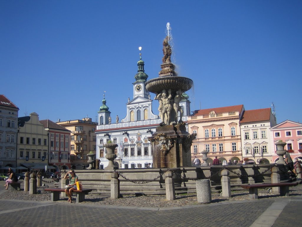 Der Samsonbrunnen am Hauptplatz in Budweis by gertrud