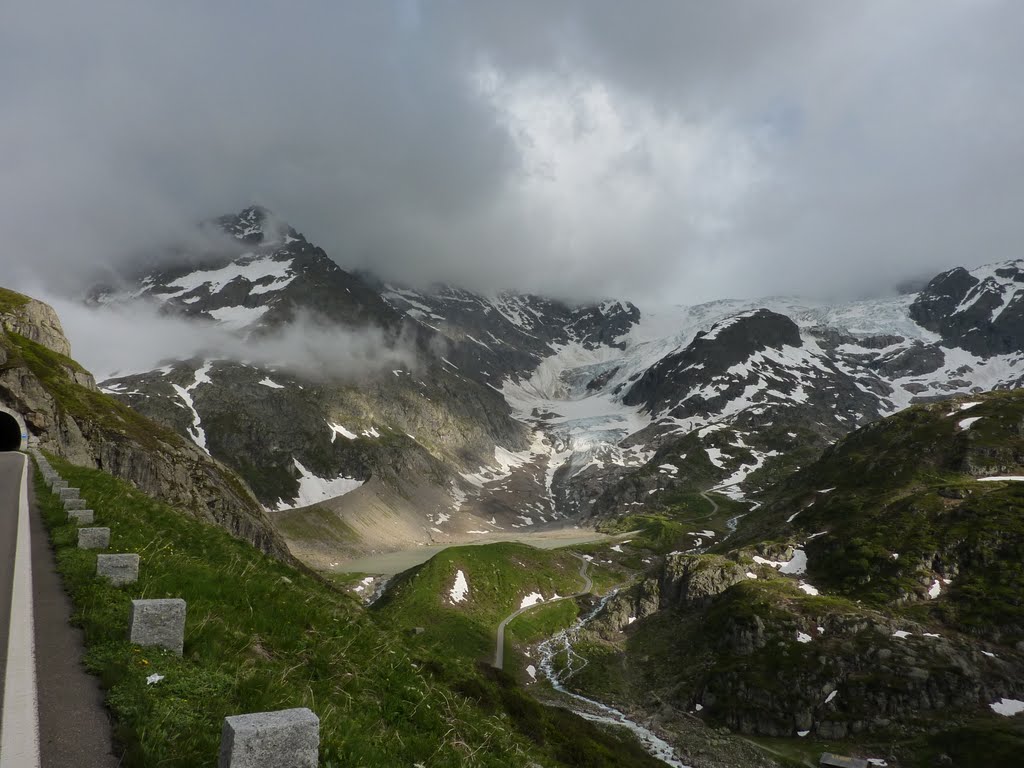 Near the top of the Sustenpass - Tumbling Glacier in Ominous Cloud by Adrian Farwell