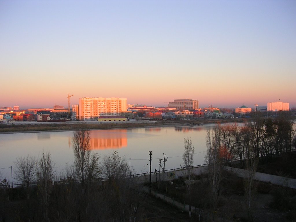 Kasachstan, Atyrau, View over the Ural river towards Europe, early in the morning, Oct. 2004 by MRohleder