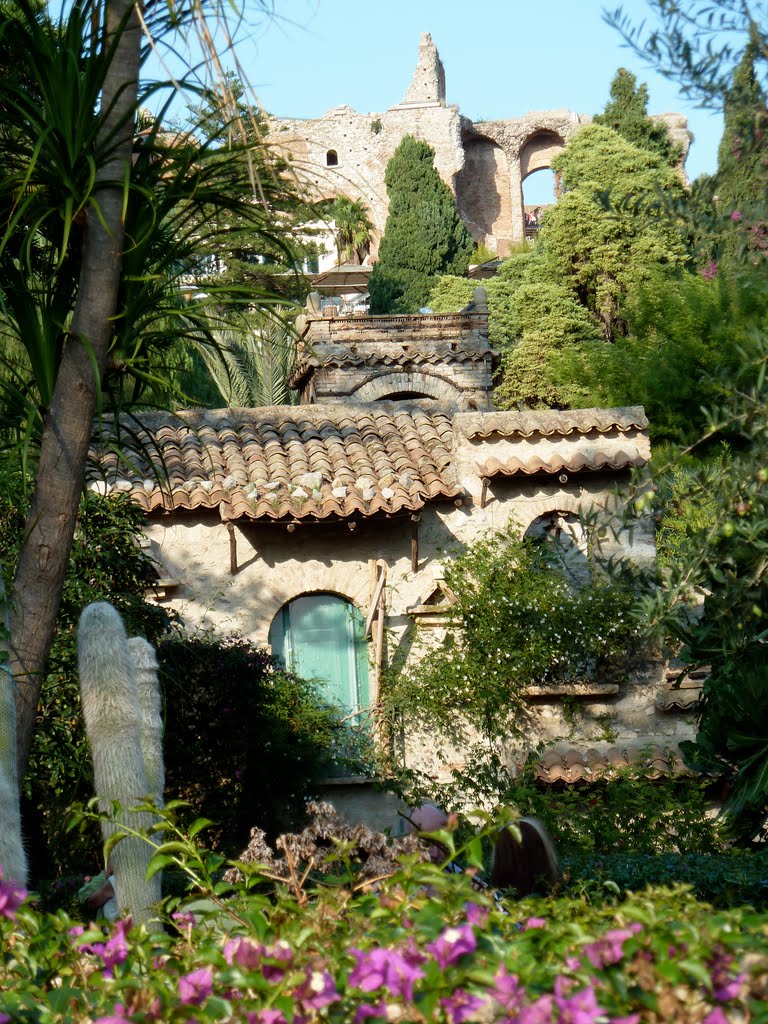 Villa Communale looking toward Teatro Greco, Taormina by oldhamwa