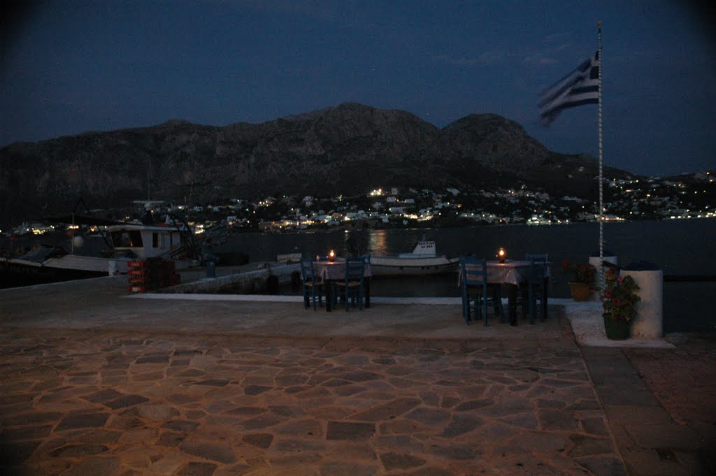 Quayside at night on Telendhos Island looking to Myrtees by nearlidid