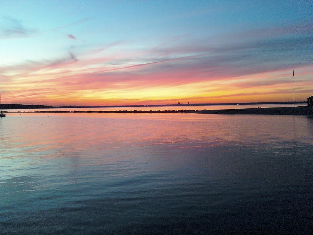 Sunset at Glen Cove Yacht Club. Getty and view of L.I. Sound, opposite shore, New Rochelle by firefleye