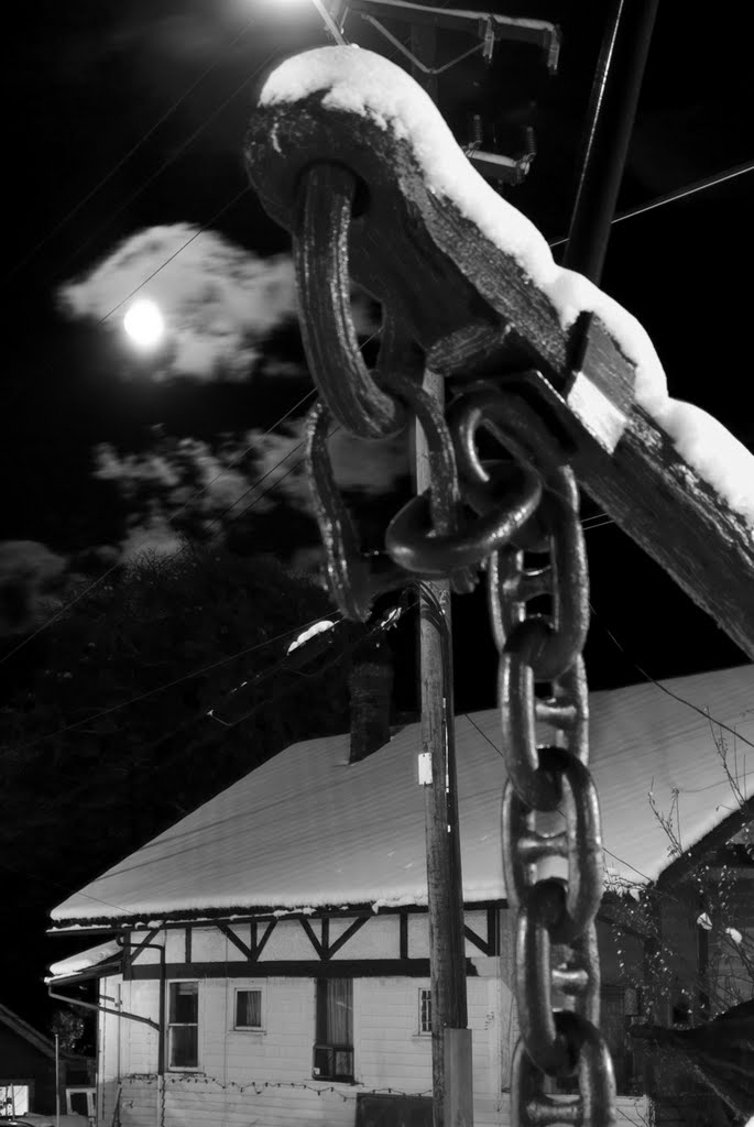 Anchor chain and moon by John W. Berger