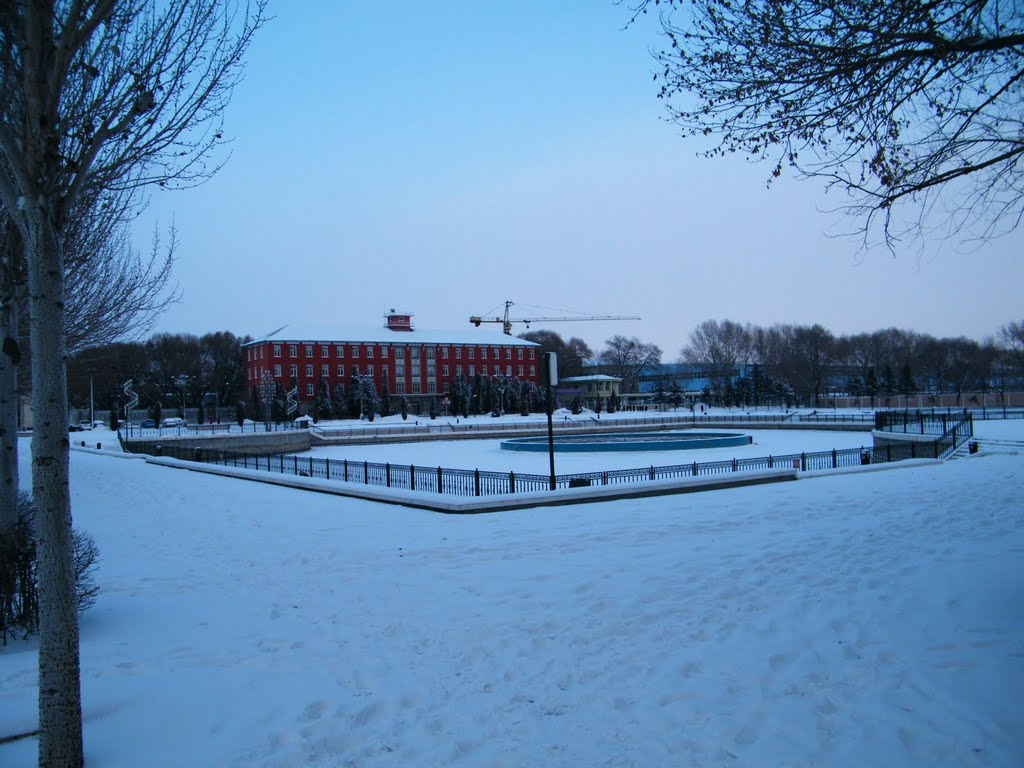 QRRS' front space near its secondary office. 中国北车齐车公司左侧劳动湖雪中即景。 by Faezrland, 天下主家