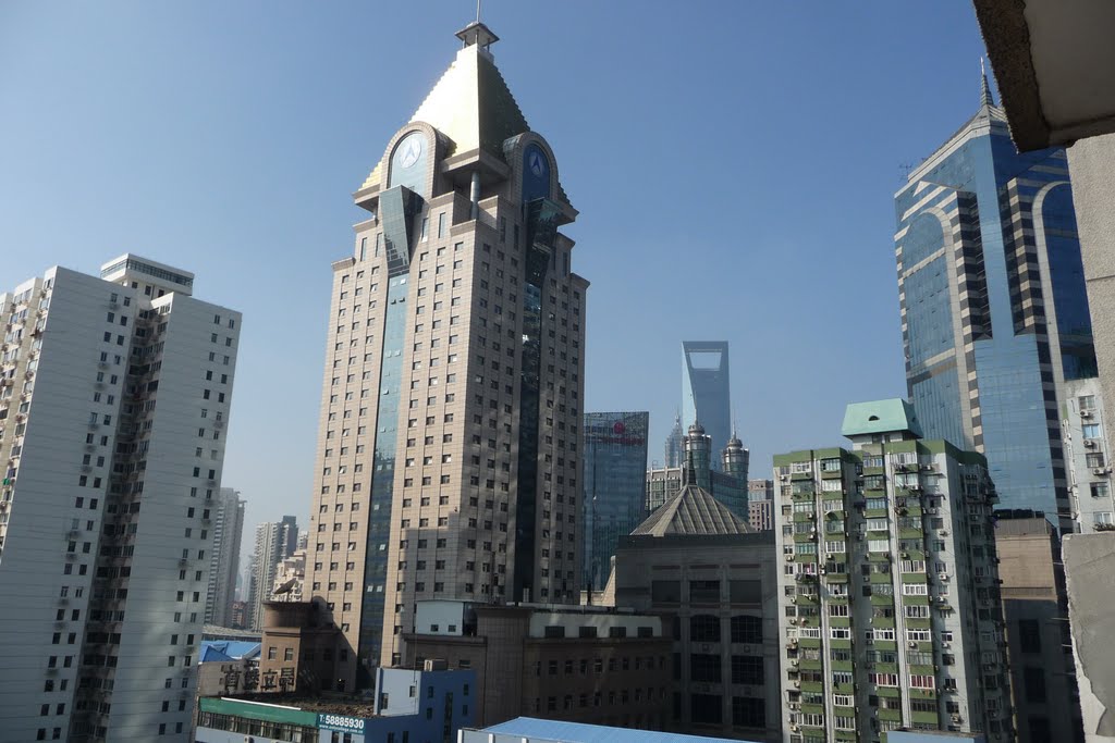 View to the skyline of Shanghai from the balkony of the Hotel "Zhong Dian" by Tino Kürth