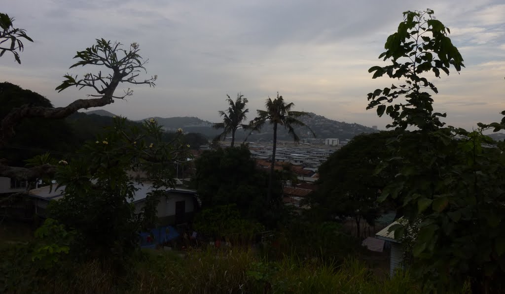 Looking from Rualoka Road on rise ,overlooking the Poreporena Villages in KAEVAGA area, to Harbour City and Touaguba Hill in KONEDOBU area, Port Moresby, PNG, on 7-07-2010 by Peter John Tate