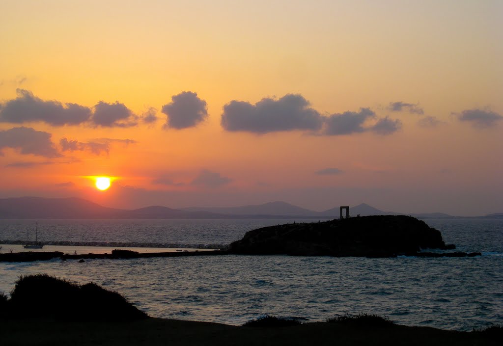 Sunset over Apollo's Gate, Chora, Naxos, Greece by JetCityJoe