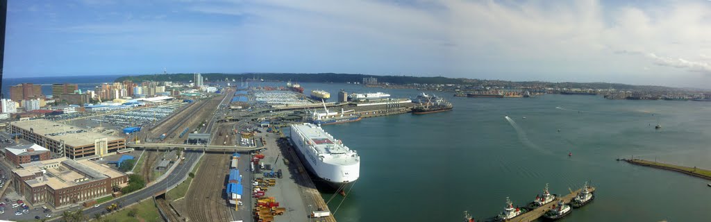 Panorama of Durban Harbour (Port Natal) viewed from the Roma Revolving Restaurant by John A Forbes